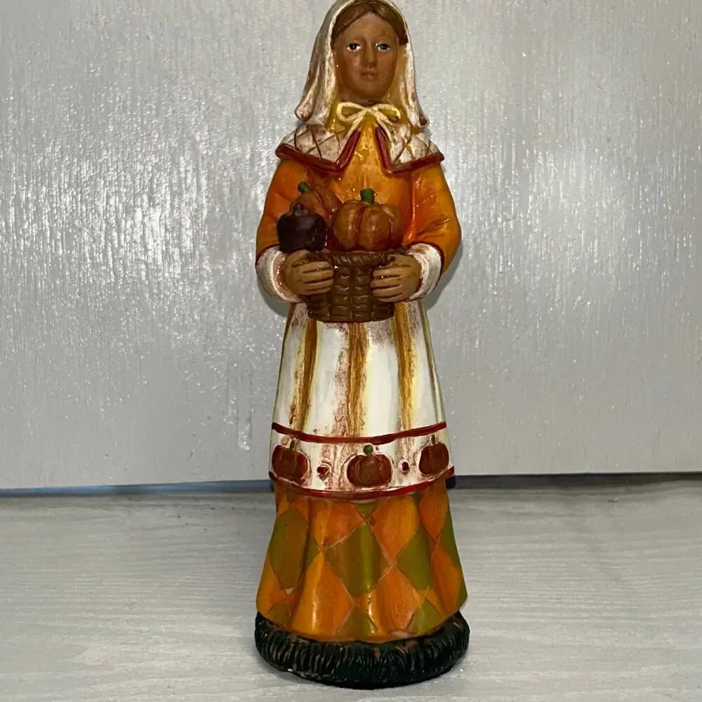 Harvest Woman Resin Figurine Autumn Fall Basket Fruit Decor